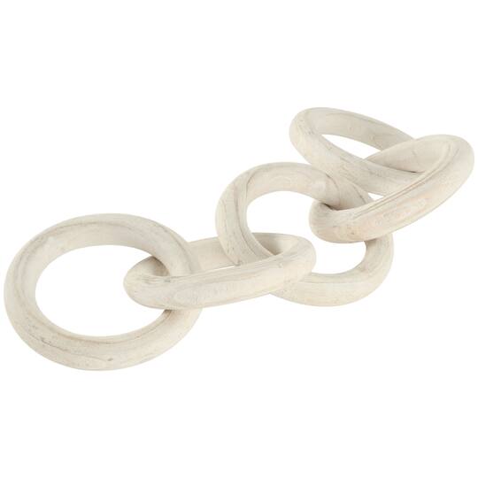 25" White Wood Chain 5 Link Sculpture with Natural Wood Grain